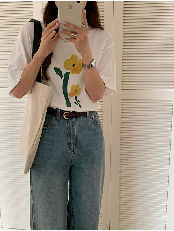 [the mind] round neck print Pullover short sleeve T-shirt 60350\xyj