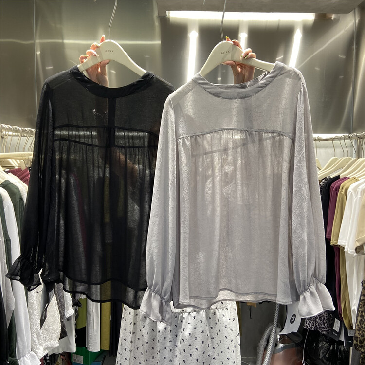 [akxk] round neck Pullover Long Sleeve Chiffon sun shirt 4696\l