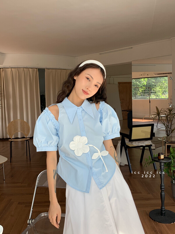 [ICC] French off shoulder flower minority design shirt (flowers cannot be removed) 8289\pcz
