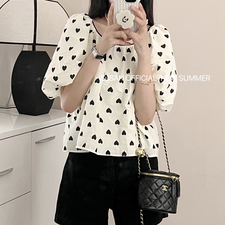 [Susan] contrast color love fashion shirt 18929\lsw