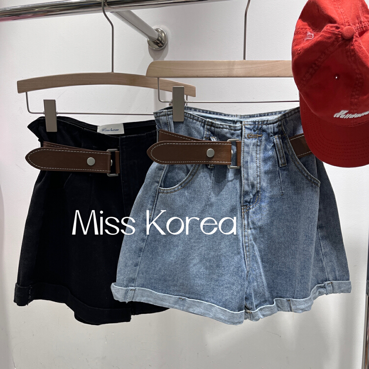 [Miss Korea] comfortable and versatile simple denim shorts (belt can not be removed) 3108\hbx