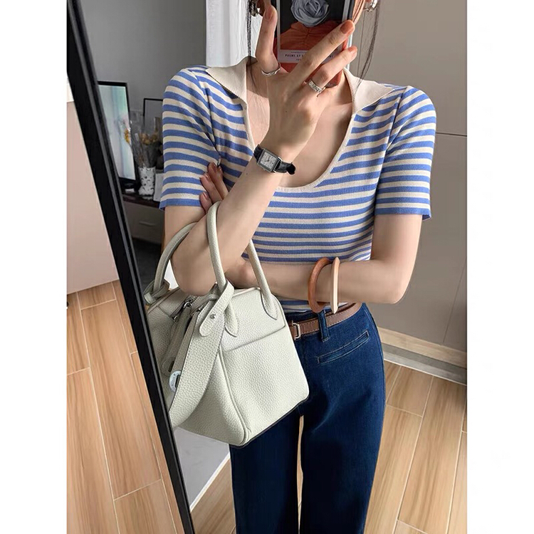 [huole] Korean version U-neck ice silk temperament versatile T-shirt 703\wtt