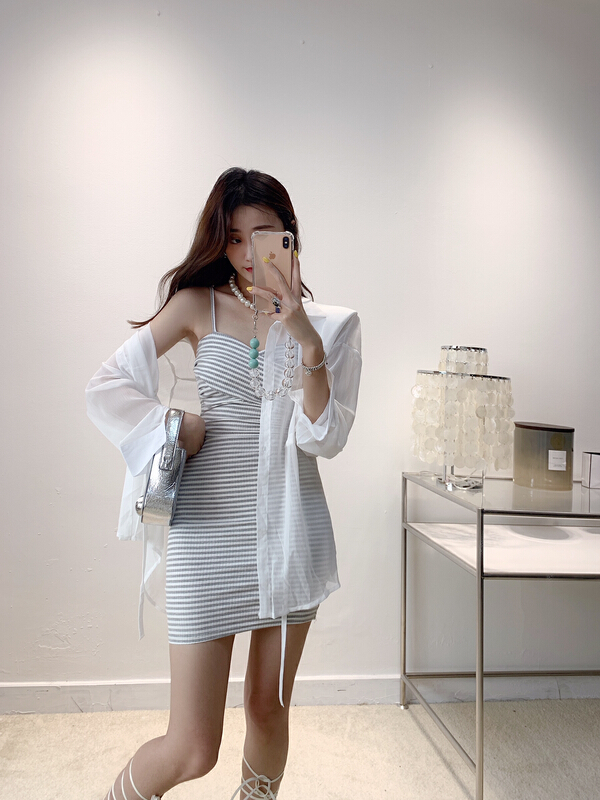 [Vanessa] sexy hot girl thread stripe suspender skirt dress (dress only) 6299\ozq