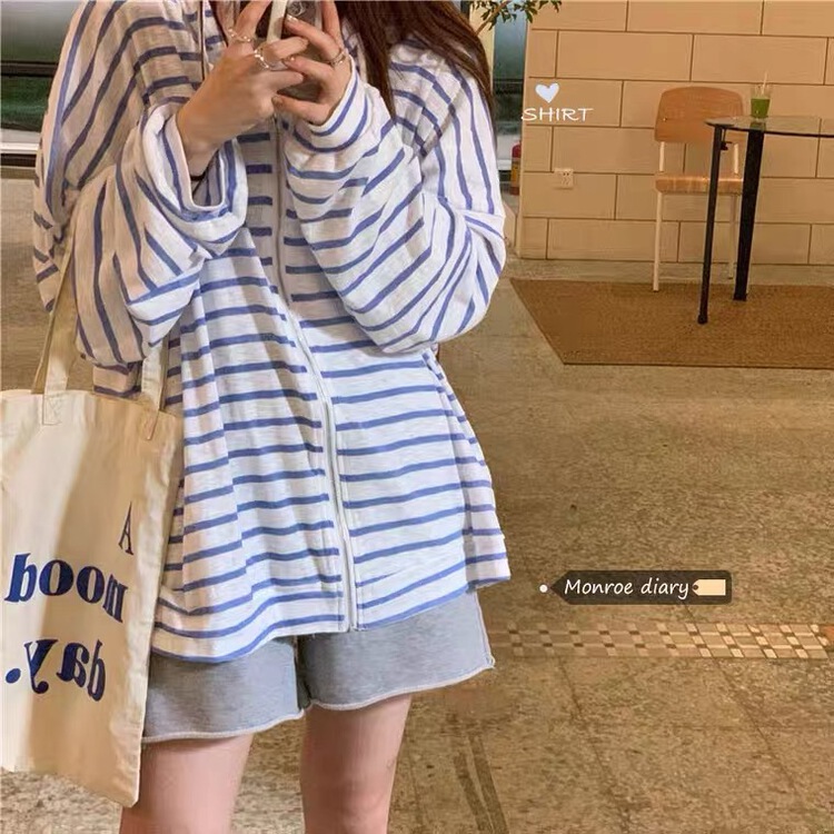 [within one boundary] hooded zipper stripe loose sunscreen shirt 8812\lsw