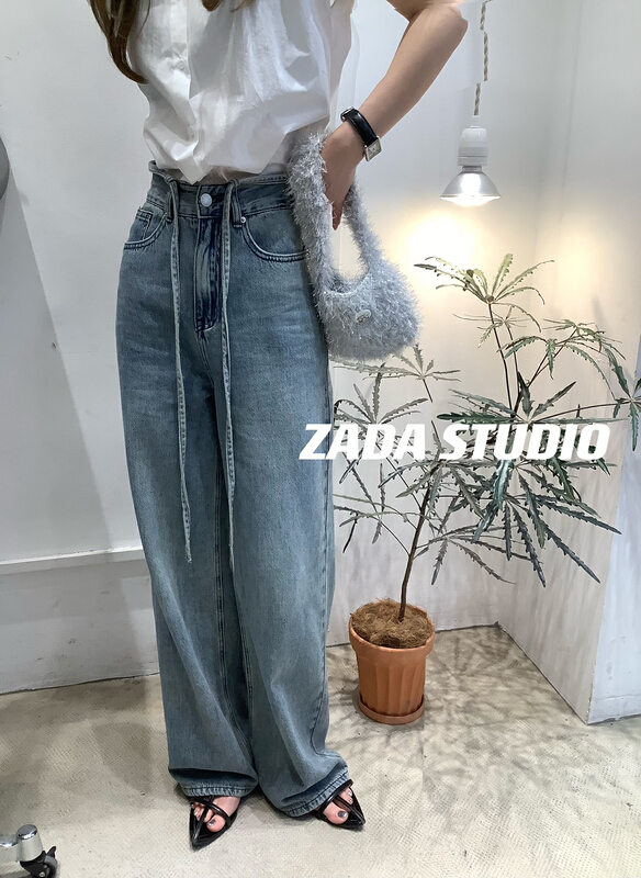 [Zada] fashionable loose skinny lace up jeans (with waist rope) (only jeans) 3286\wtt