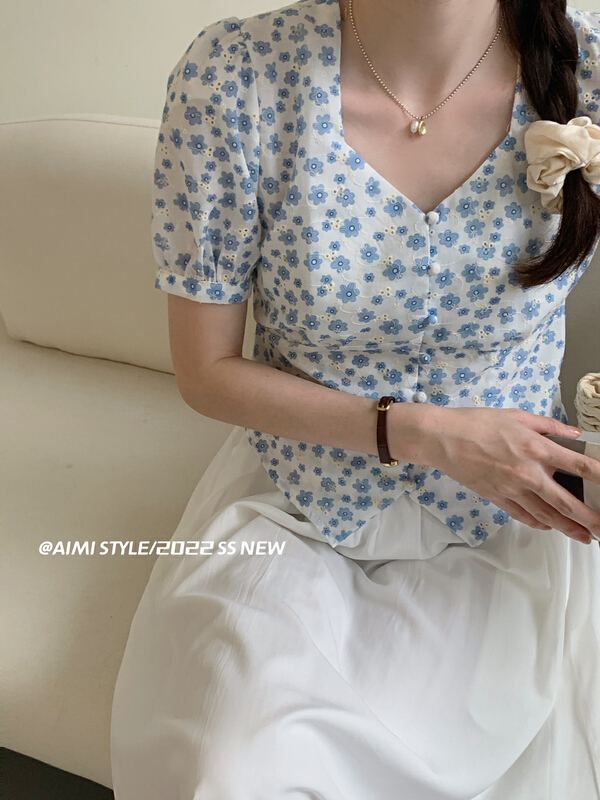 [aimistyle] niche design floral short sleeve T-shirt 11028\hbx