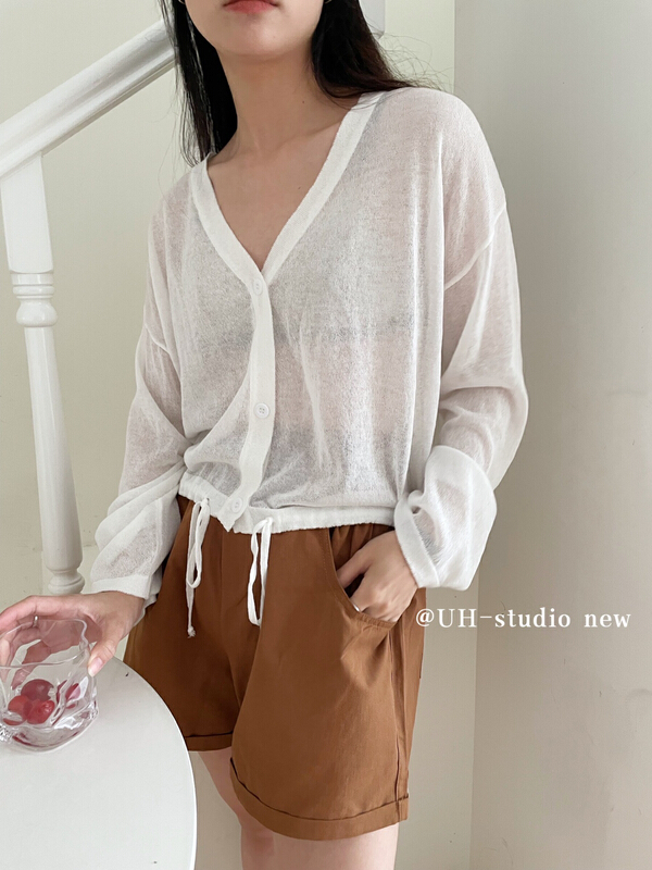 [uh] V-neck Versatile Single breasted sunscreen shirt 7802\hjy