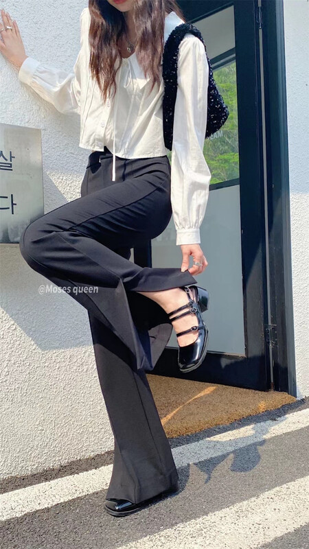 [moss queen] simple micro horn slit pants 50268\xyy