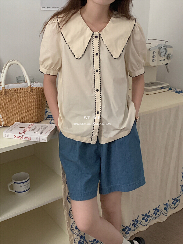 [we are] Korean version bubble sleeve baby collar shirt 10151\zjy