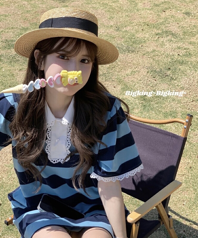 In early summer! [y.jia EJA] sweet polo collar stripe dress ys1-5587\pcz