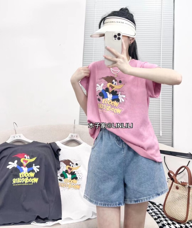 [muzijia] casual simple loose printed short sleeve T-shirt 66979\xyy