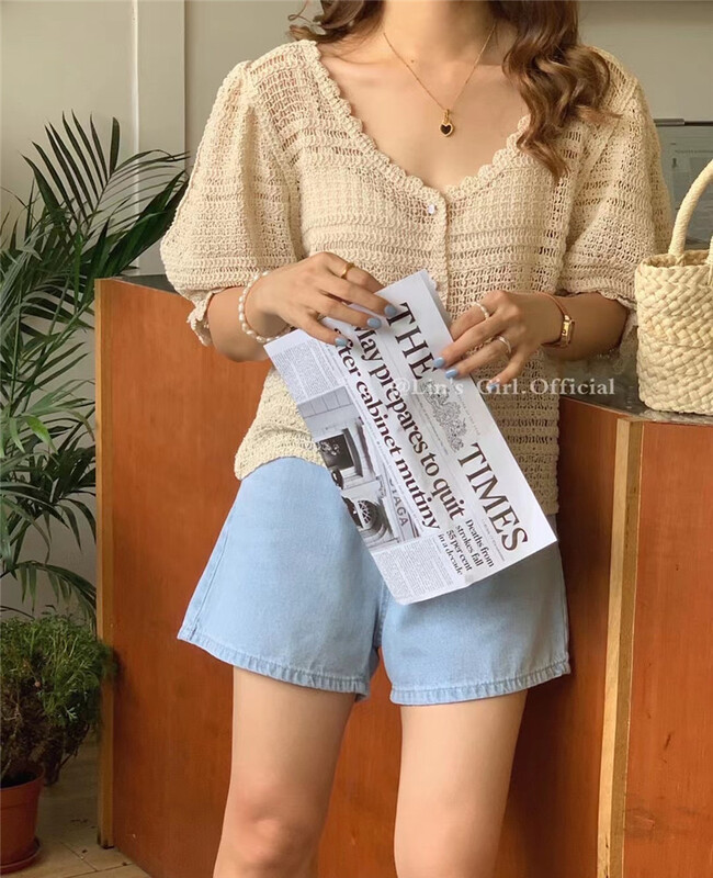 [sugar offices] simple casual hollow out small fresh T-shirt 1221\hbx