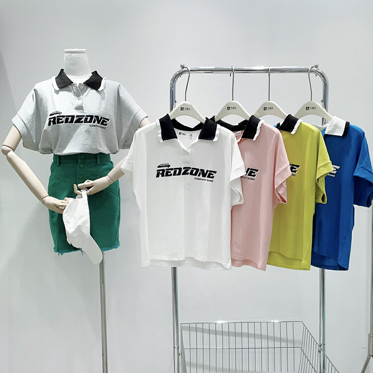 [qixuaner] Korean Ruffle printed button short sleeve T-shirt 2695\lsw