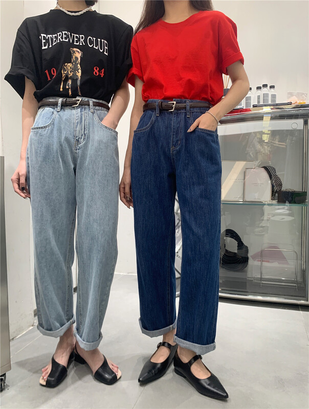 [t-platform] Korean straight tube loose and versatile jeans (with belt) 8503\zxx