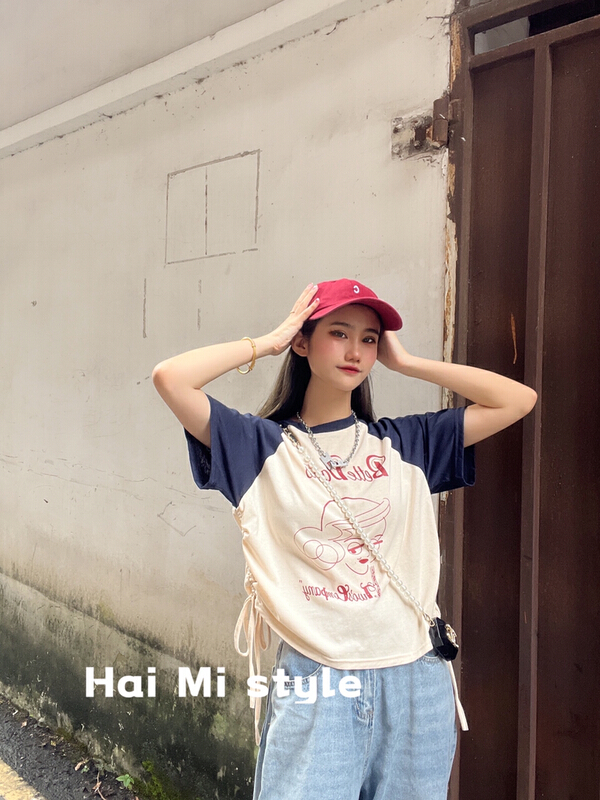 [Haimi] Korean lettered printed loose short sleeve T-shirt 1932\wtt