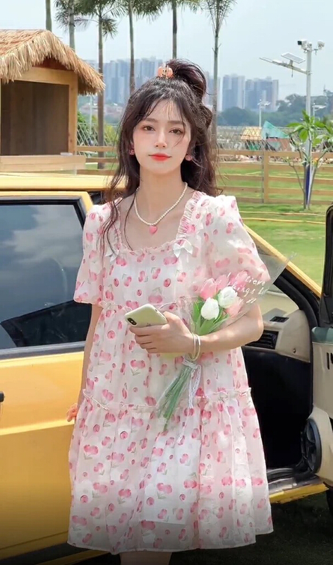 [jun.t] French floral bubble sleeve dress 6071\pcz
