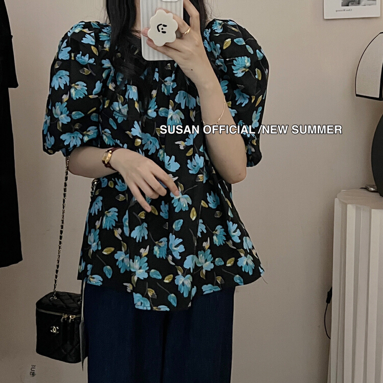【 Susan 】 flower bubble sleeve off shoulder shirt 18767\lsw