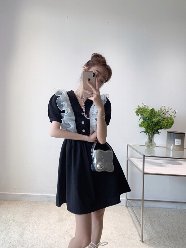[Vanessa] Korean foreign style patchwork dress 6312\ozq