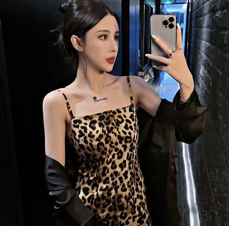 [fox] sleeveless leopard thin dress 8796\wtt