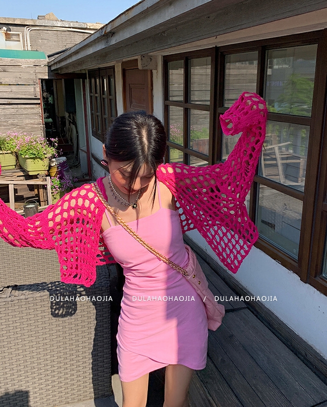 [fox] fashion hollow out design short versatile knitted cardigan 1875\wtt