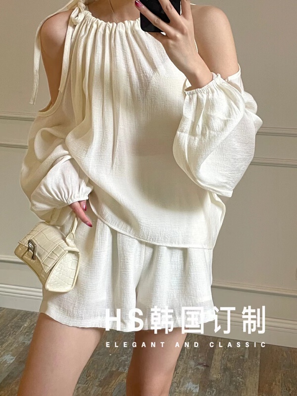 [HS customized in Korea] simple and versatile loose shirt + versatile basic loose casual Shorts Set 6861\hjy