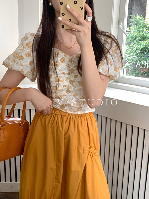 [from.v] bubble sleeve printed short shirt 5259\ll