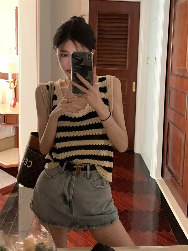 [rainbow] cut out contrast stripe vest / sling 1971\wtt
