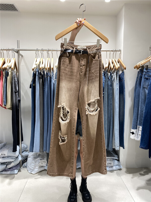 [o not 1] American retro hole straight jeans (with belt) w909\lsw