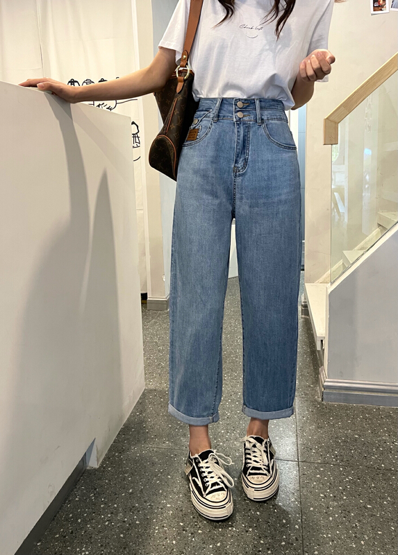 In early summer! [en Xi'er] high waist two button skinny versatile jeans k1335\l