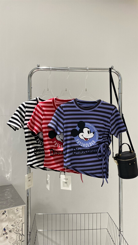 [2/2chicw] Korean stripe cartoon printed short sleeve T-shirt 868\pcz