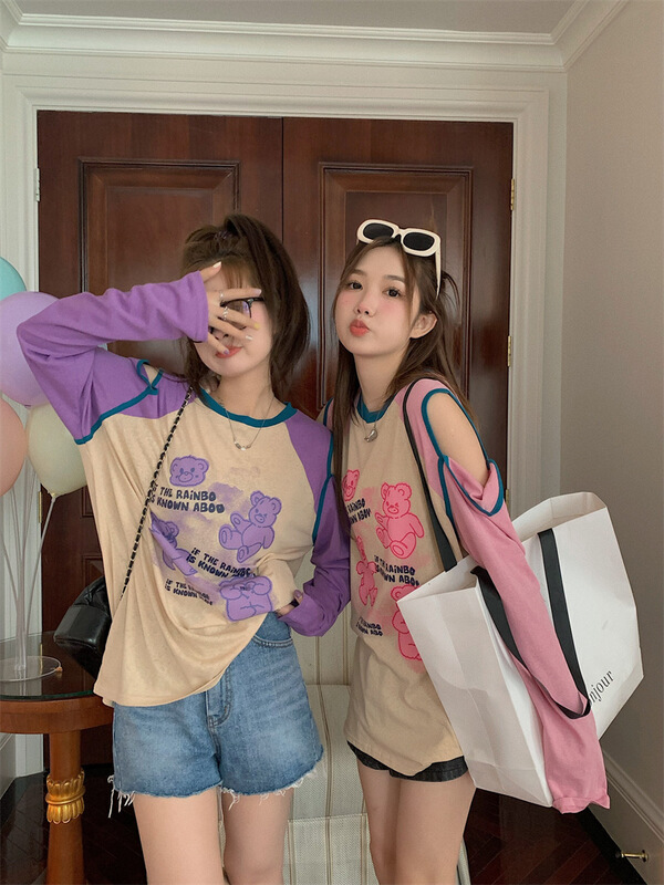 [w+] letter bear Pullover long sleeve sunscreen shirt 5070\t