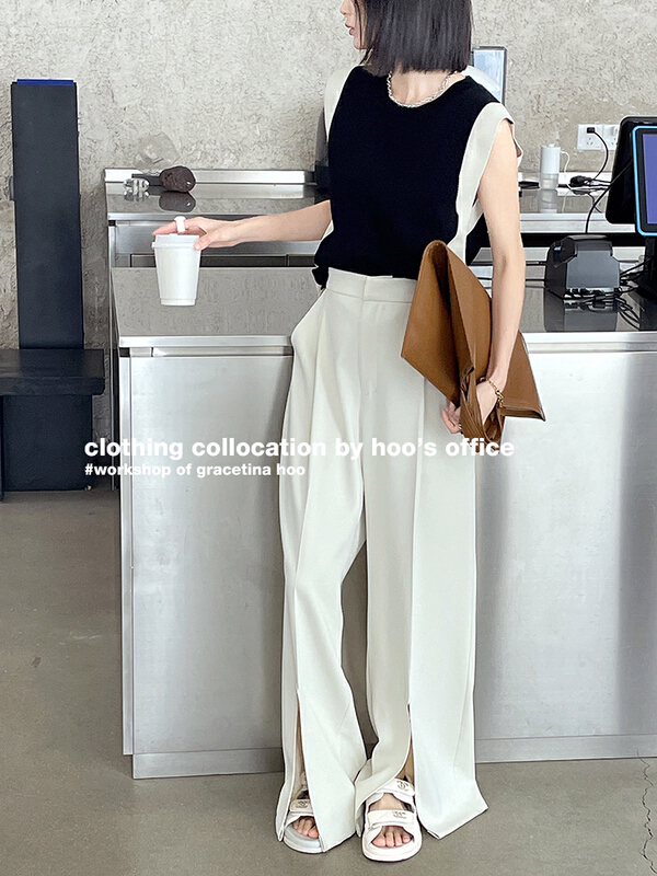 [gracetina Hoo] front and middle pressure line arc slit casual pants (lazy, loose and versatile) k8252\zxl