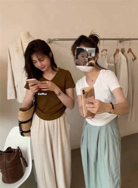 [OA] V-neck solid color pleated versatile shirt ys1-1519\xyy