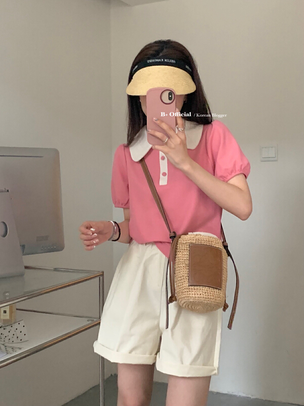 [B plus] Korean color blocking pullover shirt 22-9286-2\hbx