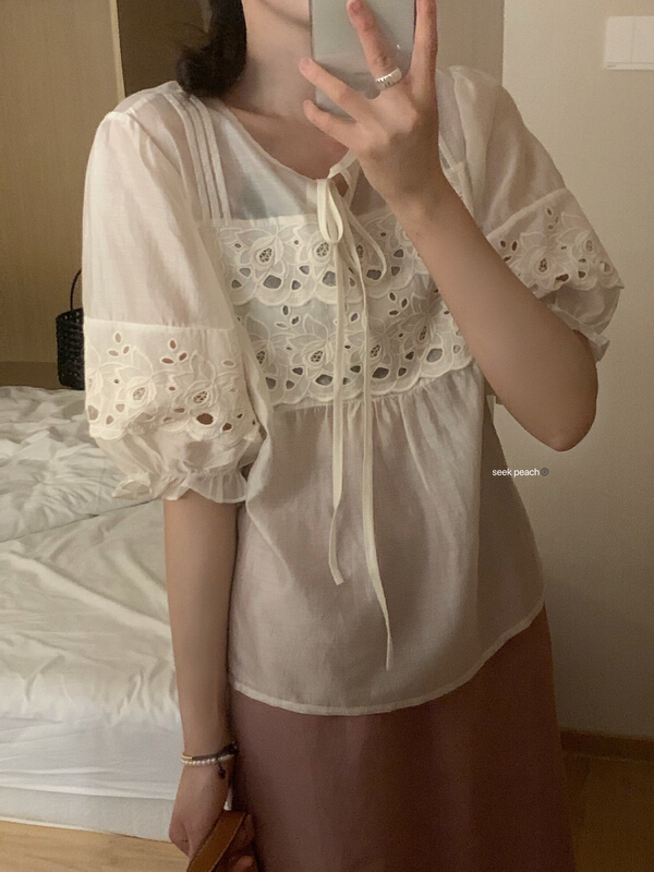 [seek peach] Lace Up Korean youth shirt 5328\ll