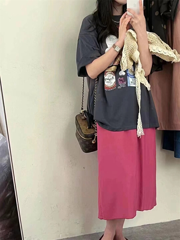 [IU room] loose print versatile short sleeve T-shirt 2136\y