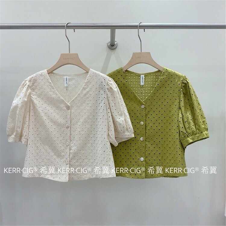 [CIG] V-neck hollow out temperament shirt 6120\zjy