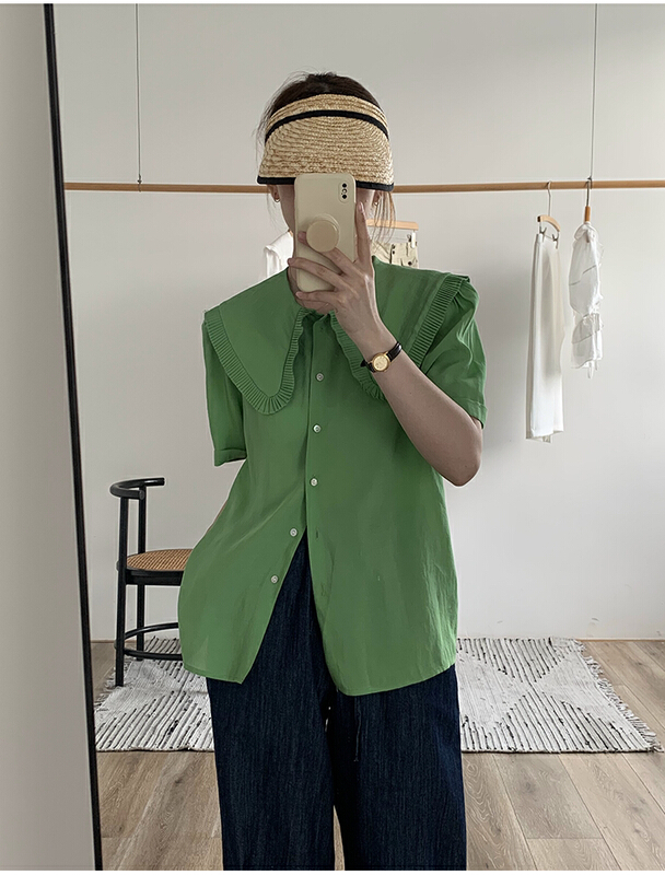 [the mind] Lapel wood ear edge solid casual versatile shirt 60526\jhy