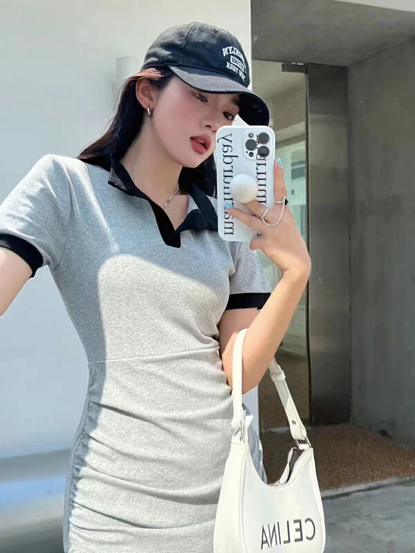 [top] Korean casual color contrast Pleated Dress ys1-8060\zjy