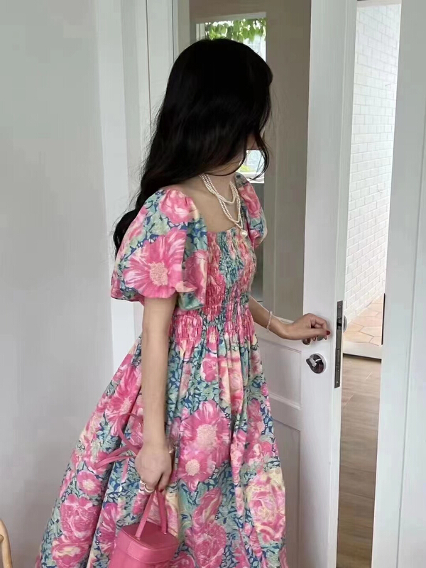 [MI] French style square neck bubble sleeve dress (dress only) 9746\pcz