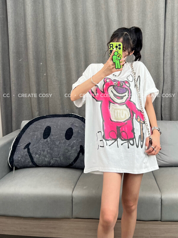 [CC] round neck loose graffiti strawberry bear short sleeve T-shirt (T-shirt only) 324\xyy