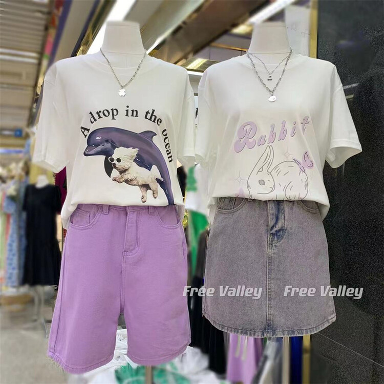 [free Valley] rabbit print loose short sleeve T-shirt (excluding necklace) 138\lsw