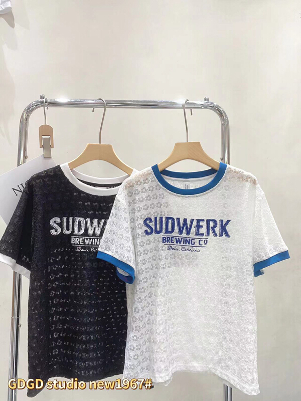 [gdgd] contrast fashion foreign style lace short sleeve T-shirt 1967\wtt