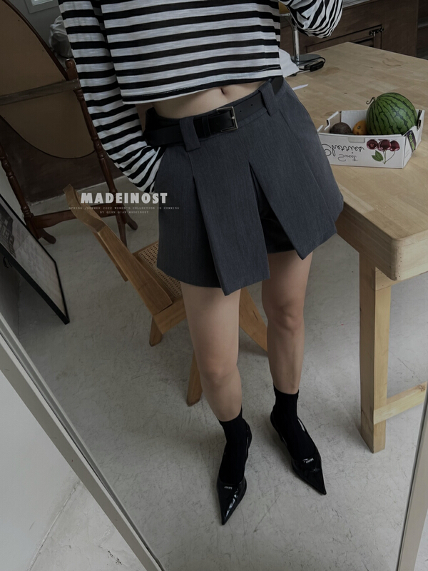 [OSHA madeinost] retro low rise casual pants skirt pants (with belt) (with belt) 86363\ll