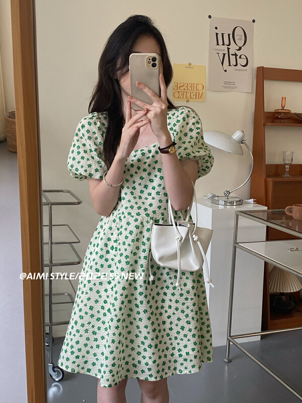 [aimistyle] Korean sweet printed bubble sleeve dress 11012\hbx