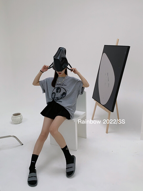 [rainbow] Unisex casual ins head print short sleeve T-shirt 08200\wtt