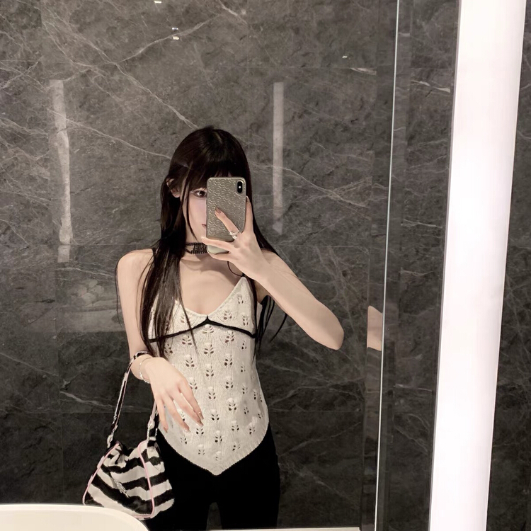 [f · P] gentle temperament contrast cut out Crochet vest / sling 88113\hbx
