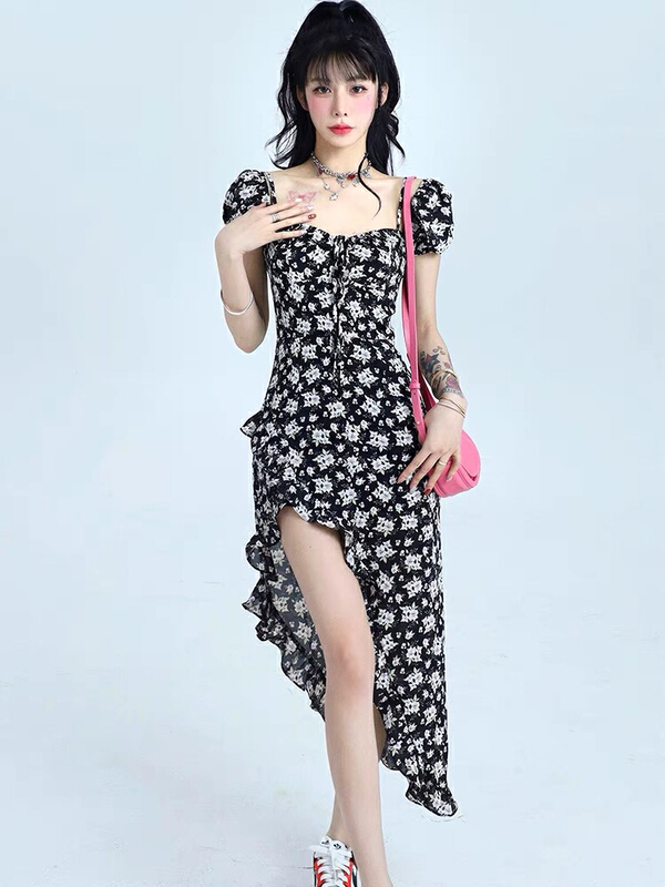 [Huaxi] Vintage Floral split dress 9208\pcz