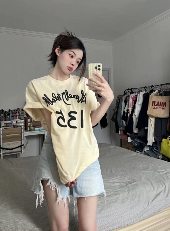 [wgwe] American street fried graffiti foam printed loose short sleeve T-shirt 1895\pcz