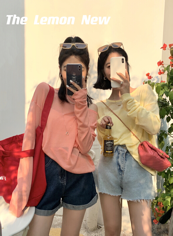 [lemon green tea] Korean sunscreen long sleeve sweater 66-069\hjy